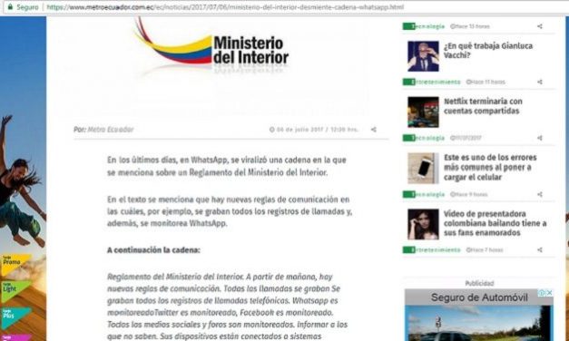Otra vez mensajes falsos sobre Ministerio del Interior en Internet