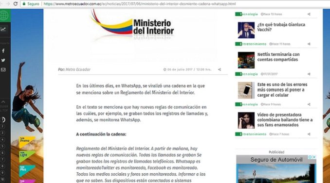 Otra vez mensajes falsos sobre Ministerio del Interior en Internet