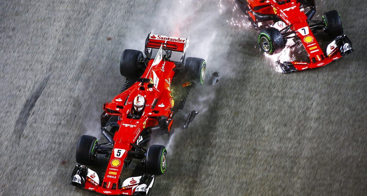Hamilton llegó a 60 victorias favorecido por el choque de las Ferrari