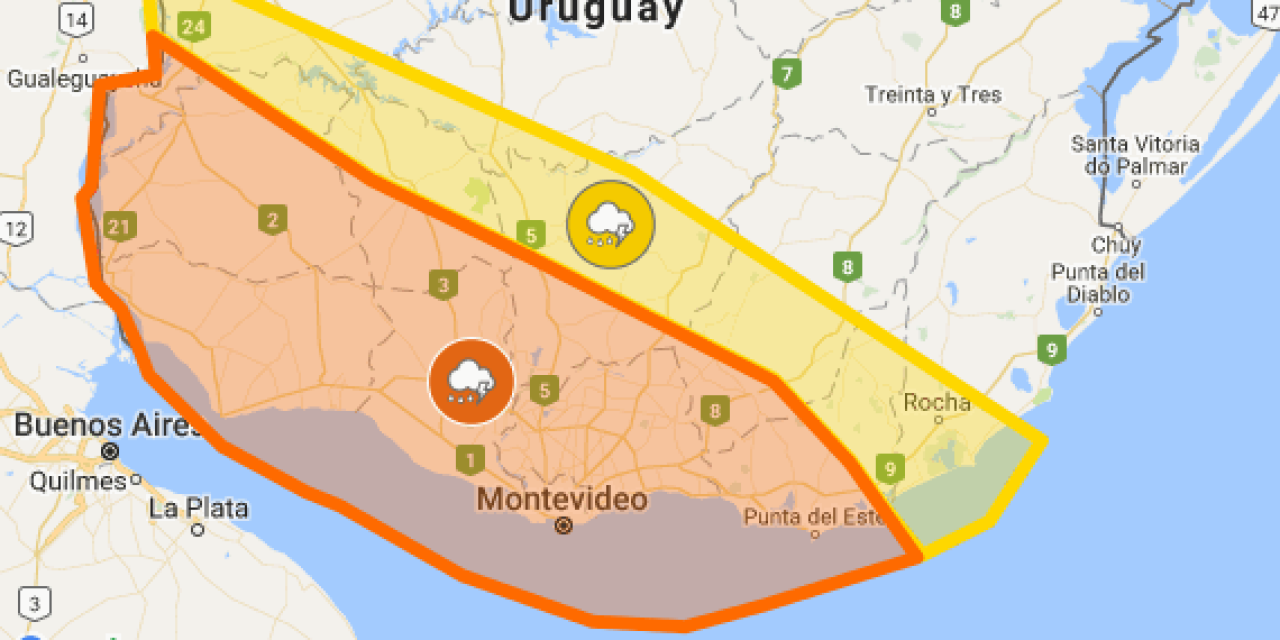 Alerta naranja para sur y suroeste del país por tormentas fuertes