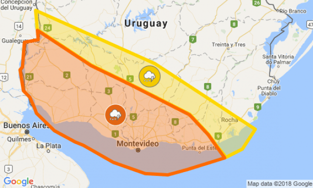 Alerta naranja para sur y suroeste del país por tormentas fuertes