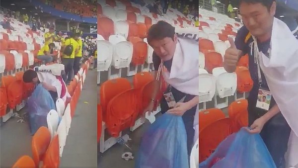 Japón le ganó a Colombia y los hinchas limpiaron la tribuna (video)