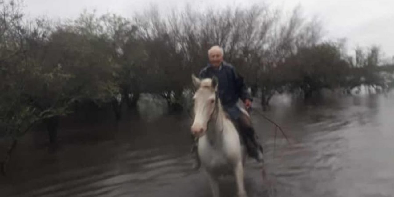 Rescatan a un productor que pasó la noche montado a su caballo por la crecida de un rio