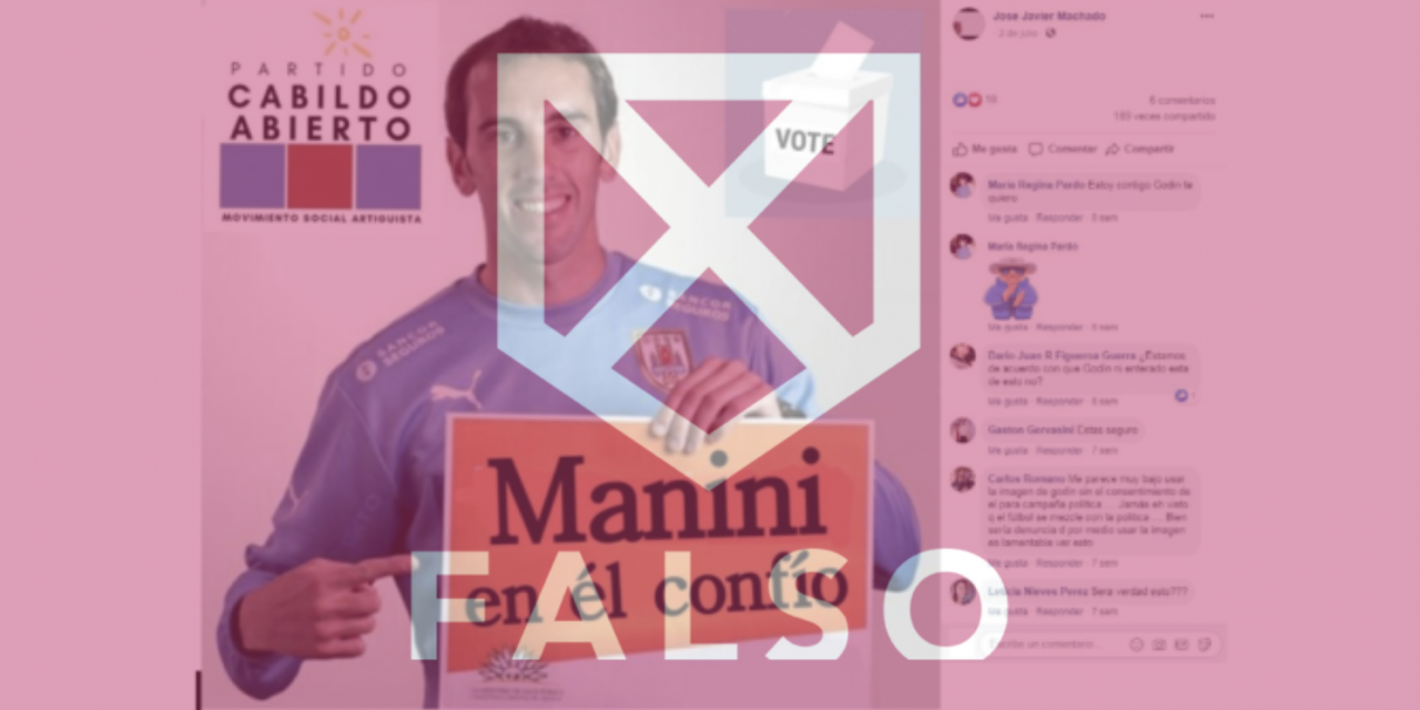 No, Diego Godín no posó con un cartel de apoyo a Guido Manini Ríos