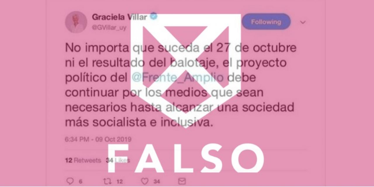 Falso: Graciela Villar no afirmó que el FA debe seguir “por los medios que sean necesarios”