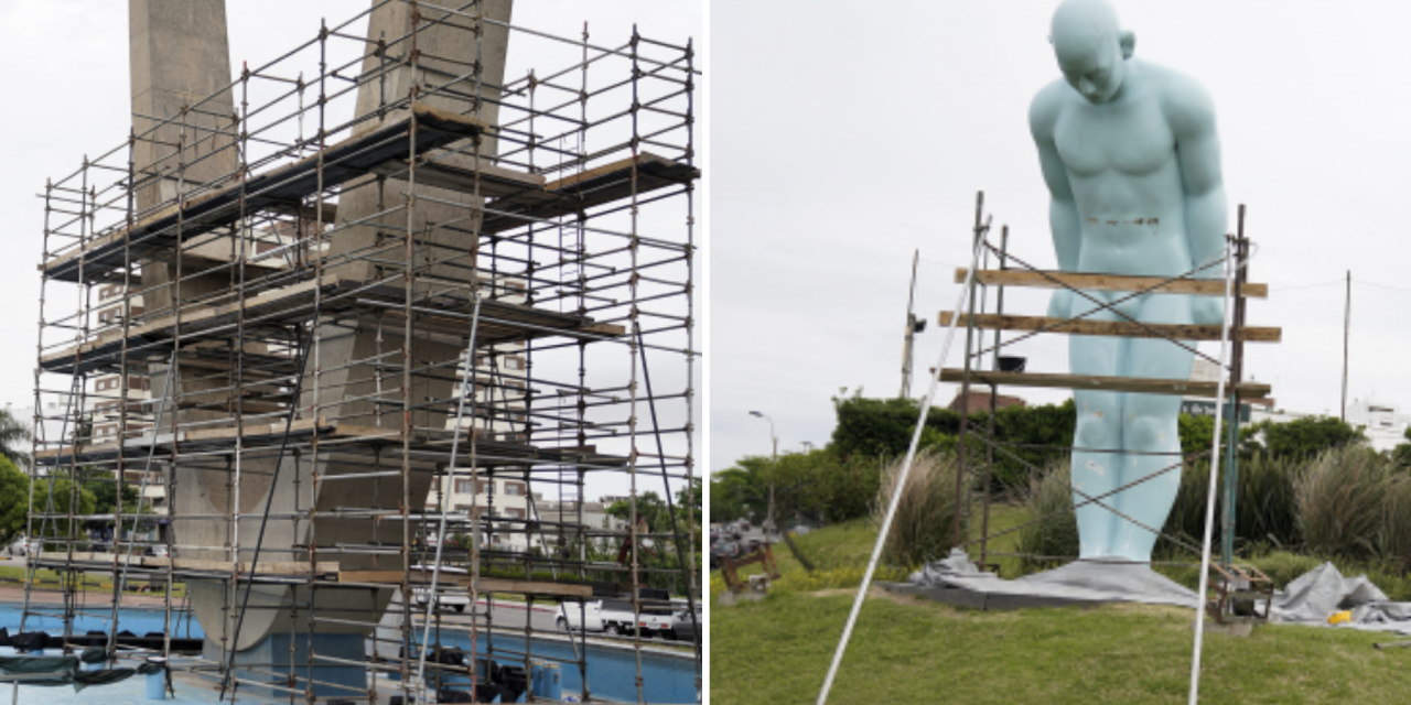 Intendencia trabaja en mantenimiento del monumento a Luis Batlle Berres y el Greeting Man