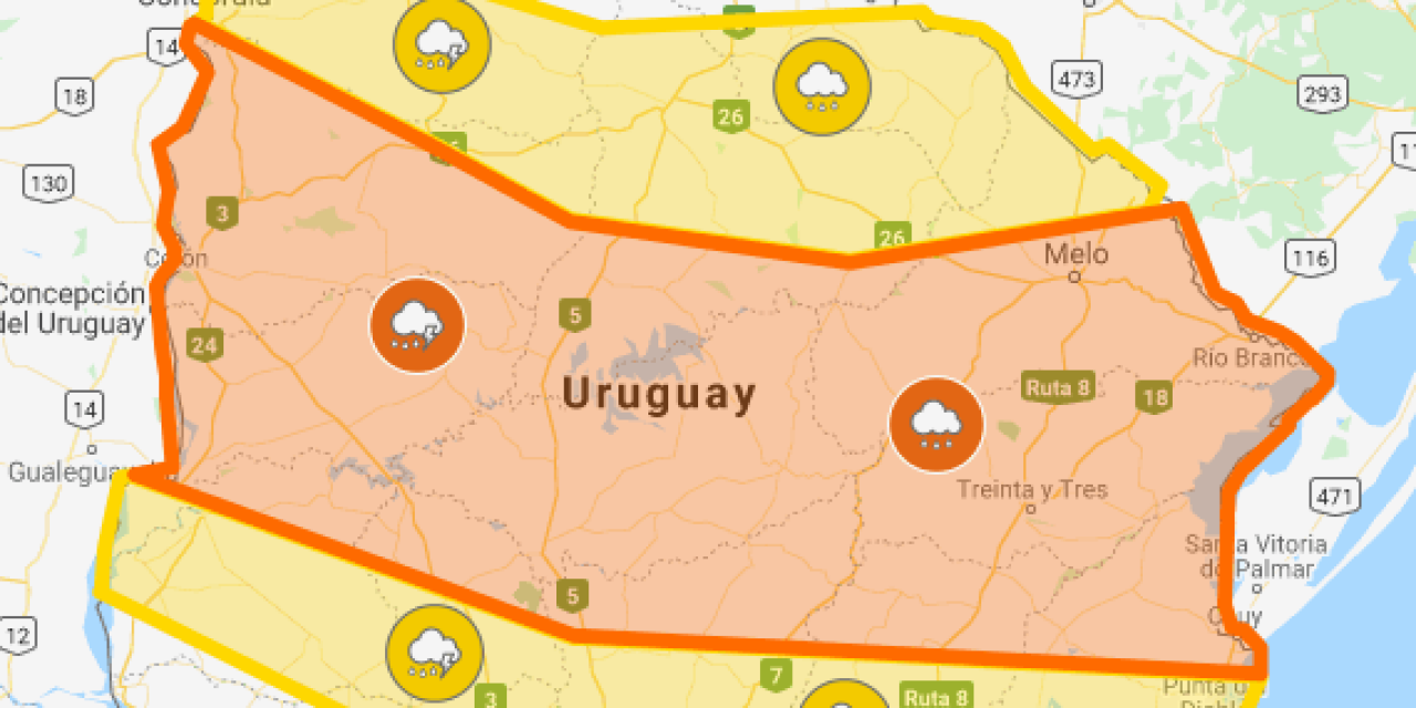 Inumet actualizó las alertas: abarca todo el país menos la zona costera y el norte