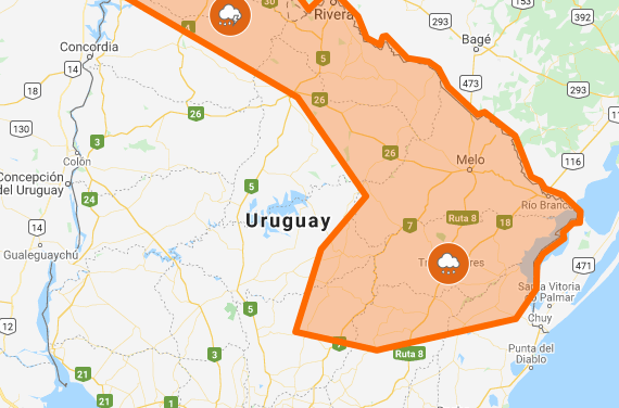 Alerta  naranja y amarilla por tormentas y lluvias en  varios departamentos