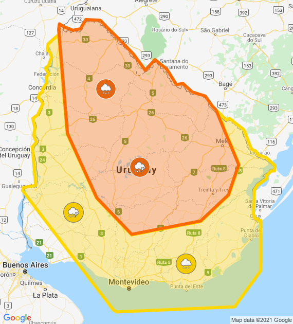 Alerta naranja y amarilla por tormentas fuertes y lluvias intensas para casi todo el país