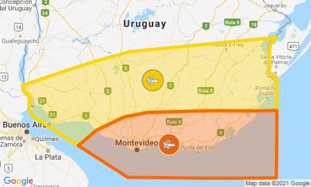 Inumet: alerta amarilla y naranja por vientos fuertes para el centro y sur del país