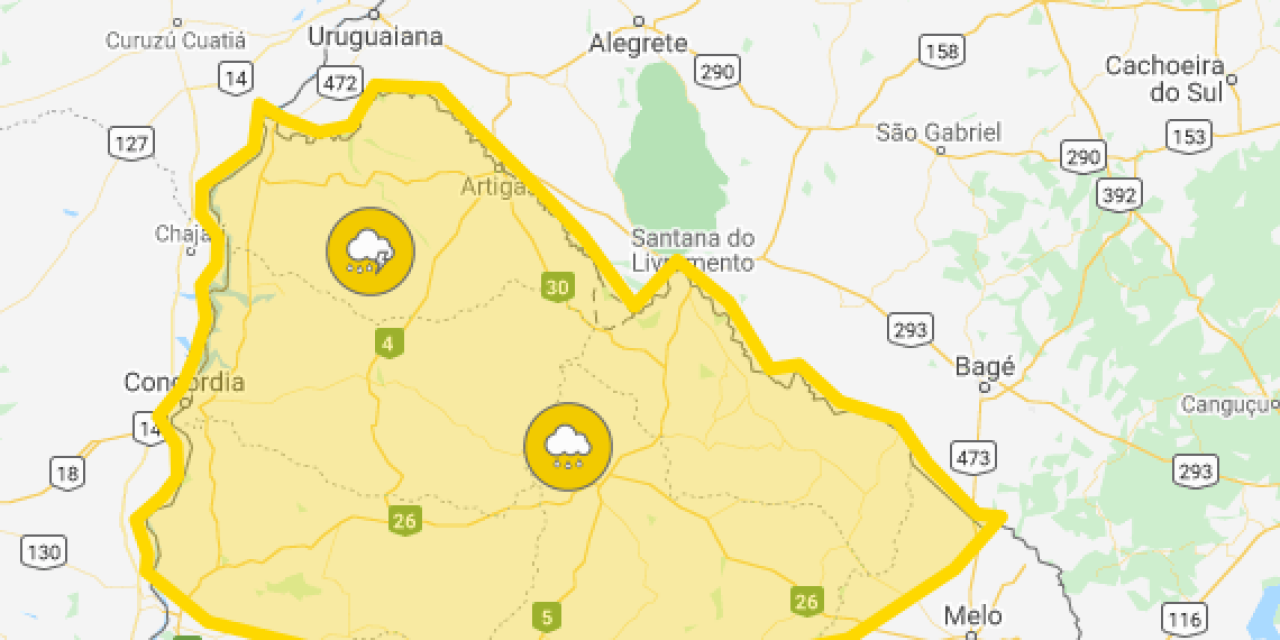 Inumet: rige una advertencia amarilla por tormentas fuertes para el norte del país